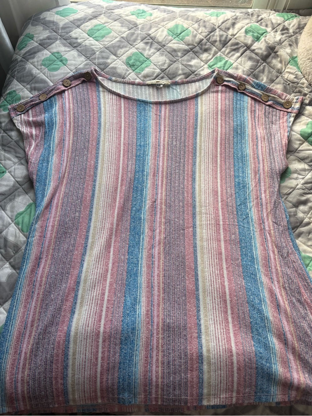 Button-Shoulder Striped Tunic in Pink & Blue
